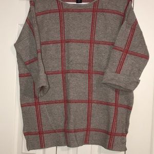 1XL Tahari gray with red squares sweater. 3/4 sleeve